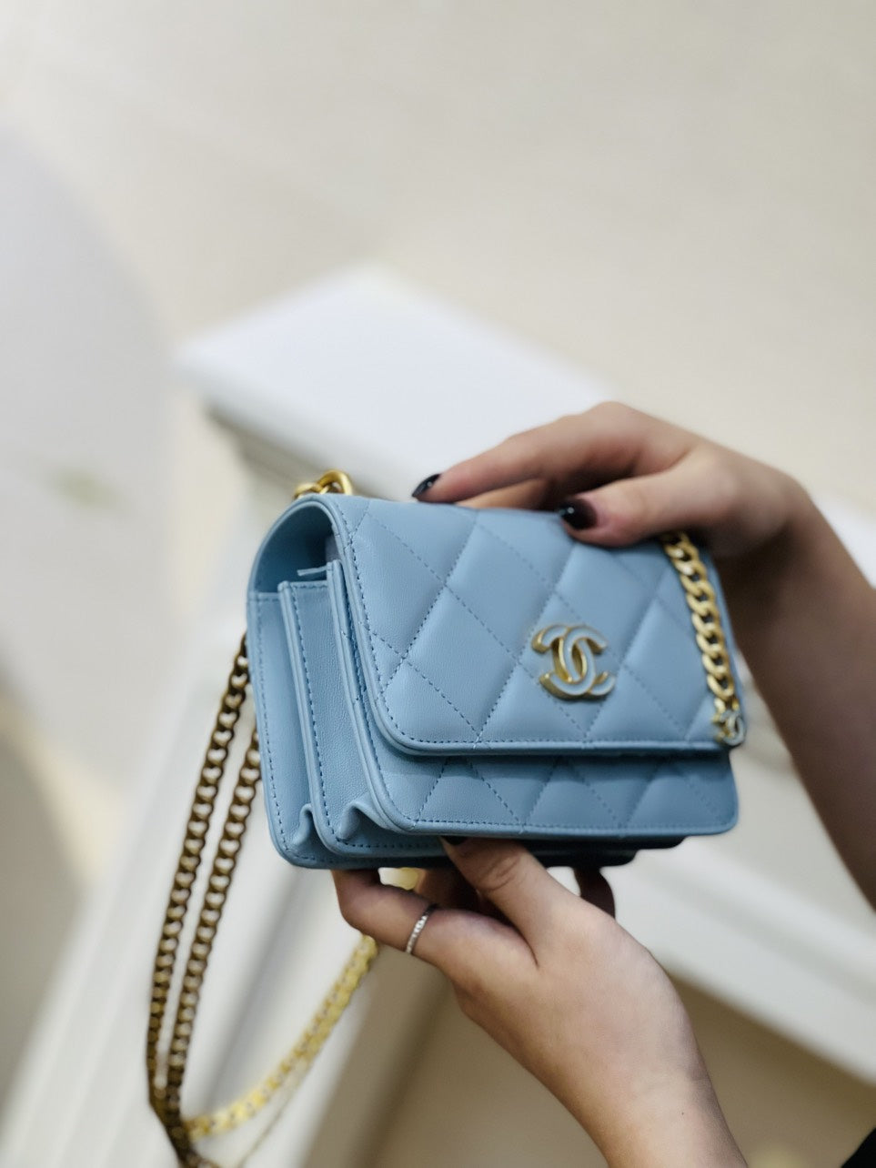 Chanel Woc Mini 11 Handbag Woman’s Blue Smooth Leather 15cm