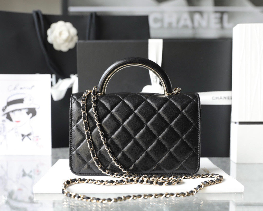 Chanel Woc Handbags Lock Silver Mix Handle Leather 19x12cm