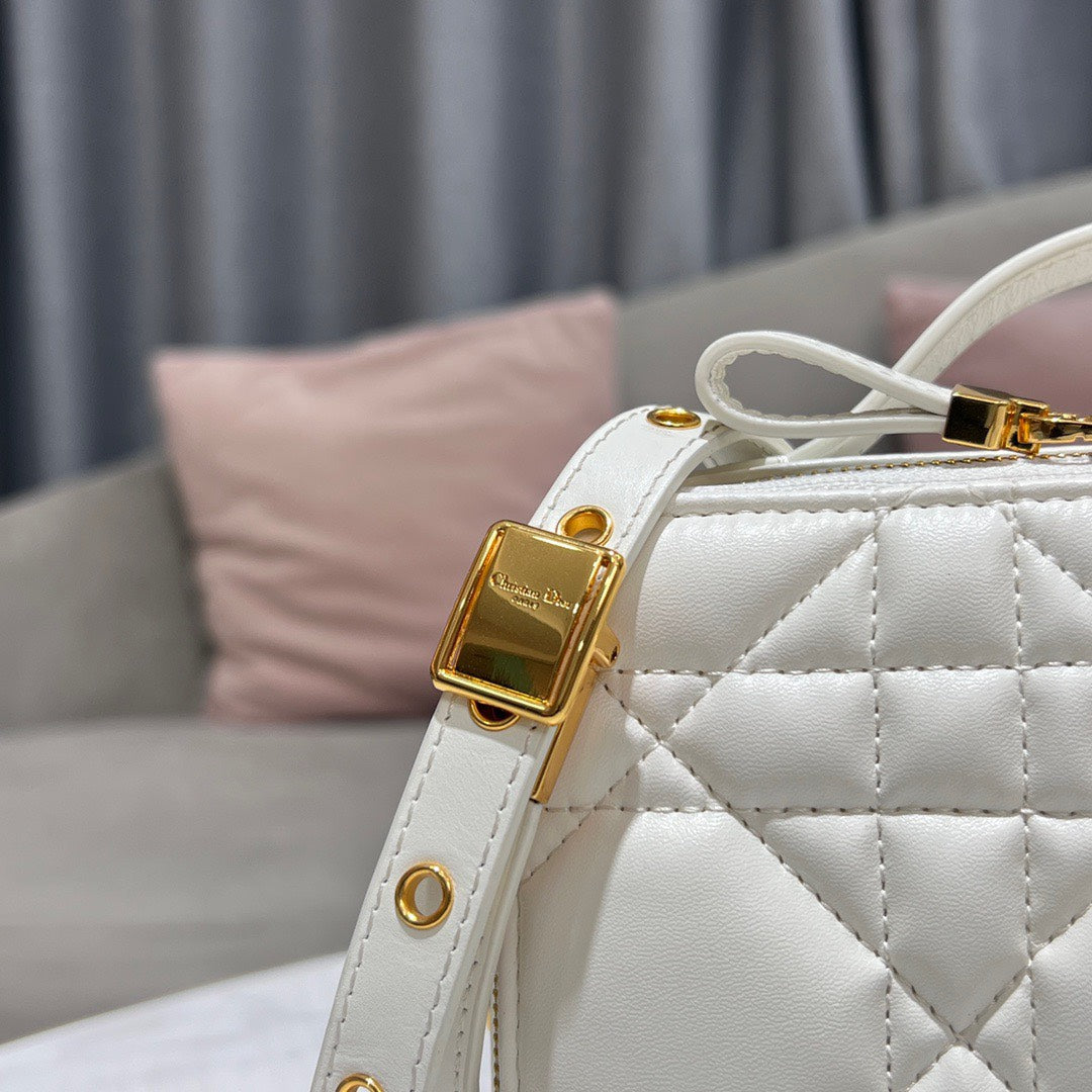 Dior Plaid Replica 1:1 High Quality Handbag Smooth White Leather 18cm