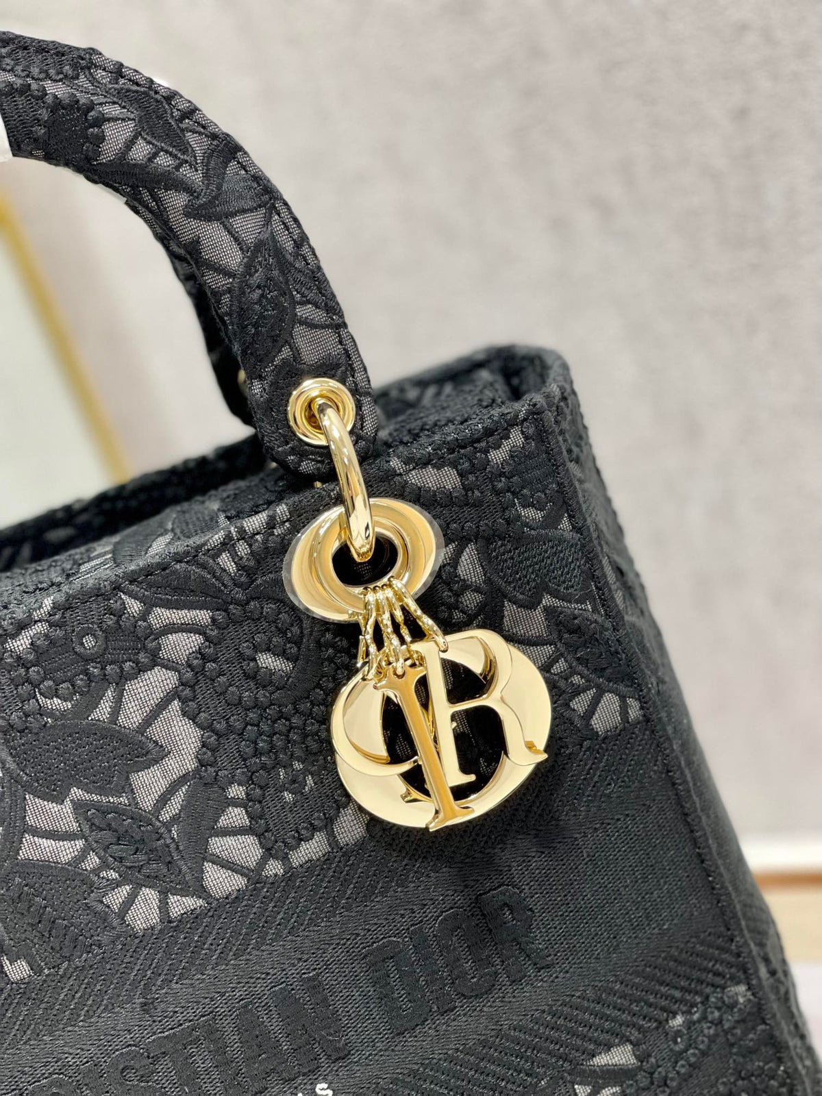 Christian Dior Medium Lady D-Lite bag in black lace embroidery