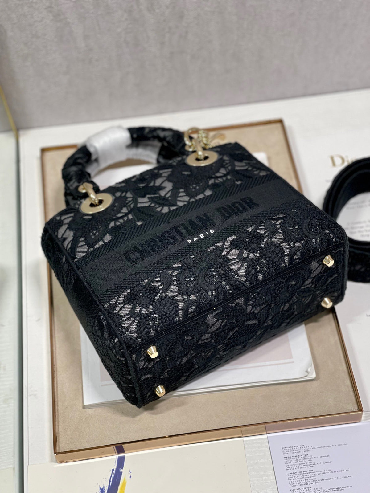 Christian Dior Medium Lady D-Lite bag in black lace embroidery