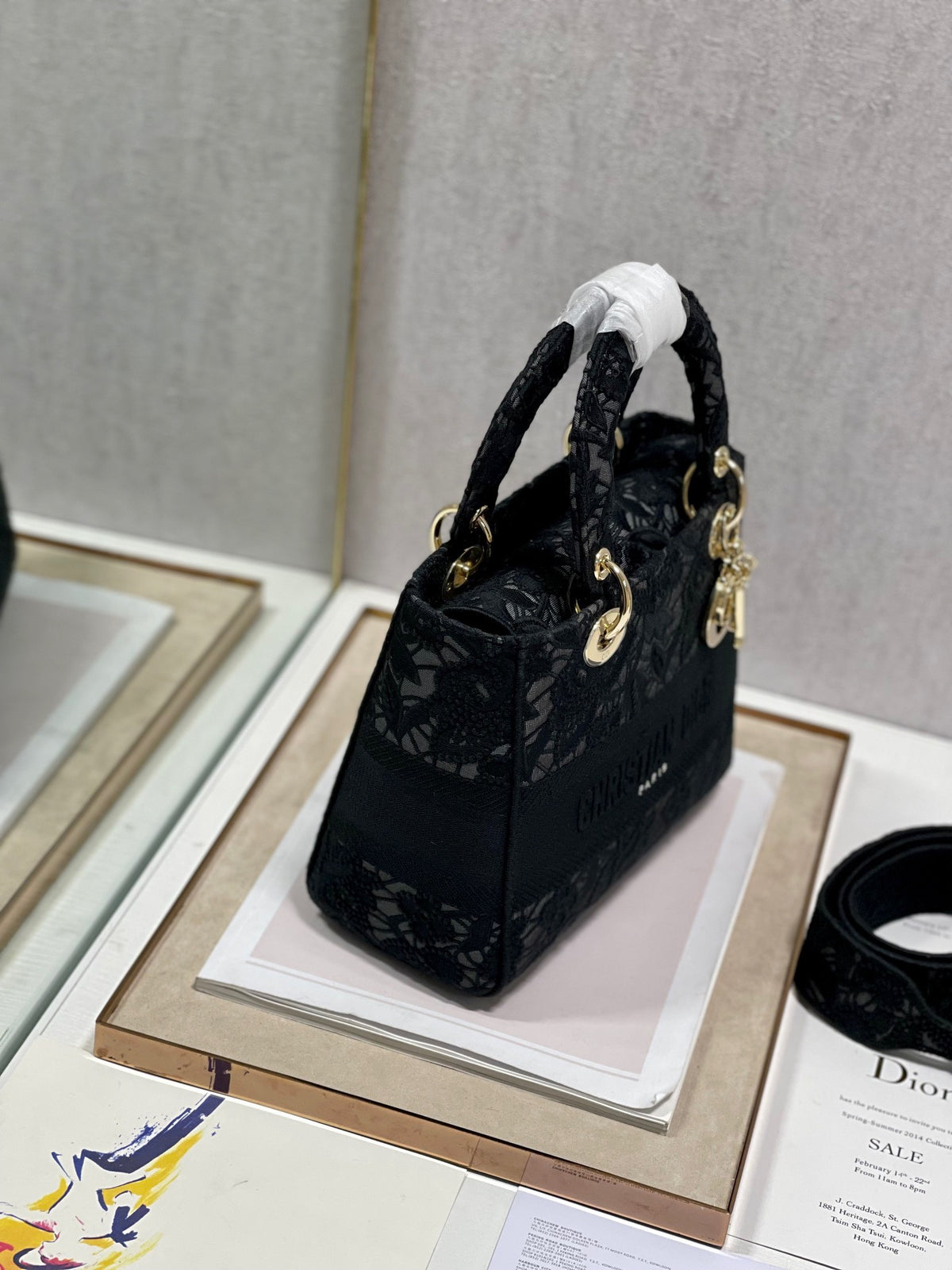 Christian Dior Medium Lady D-Lite bag in black lace embroidery