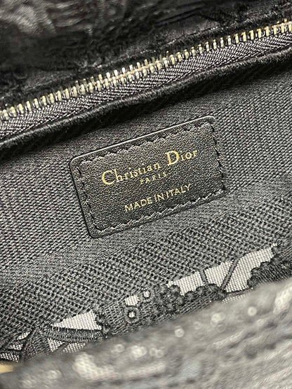 Christian Dior Medium Lady D-Lite bag in black lace embroidery