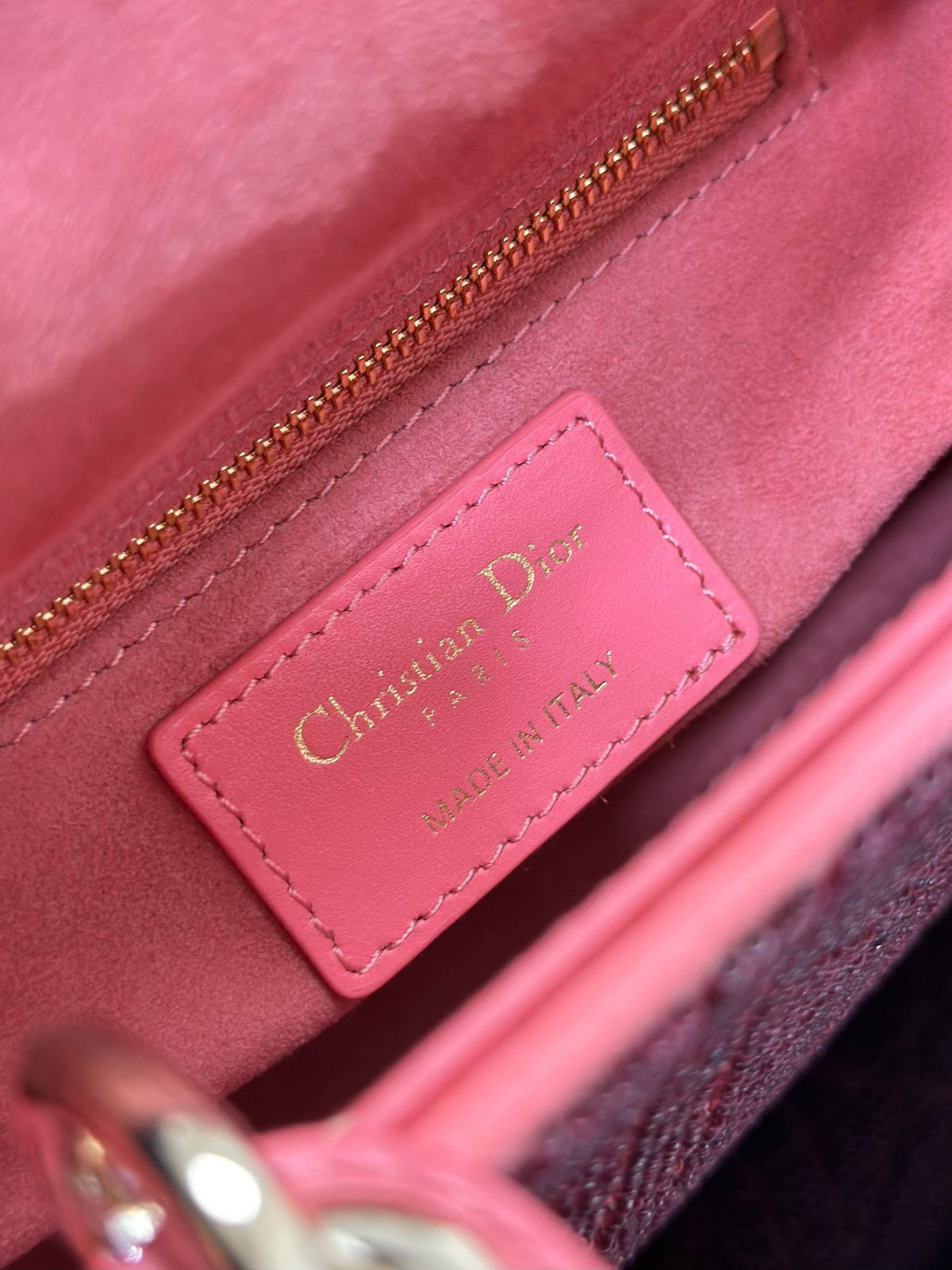 Dior Lady Super Pink Handbag with Beads 17x15x7cm
