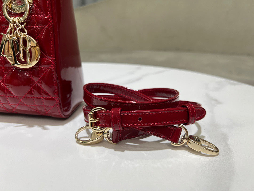 Dior Lady Mini Super Quality Women’s Handbag, Glossy Red, 17cm