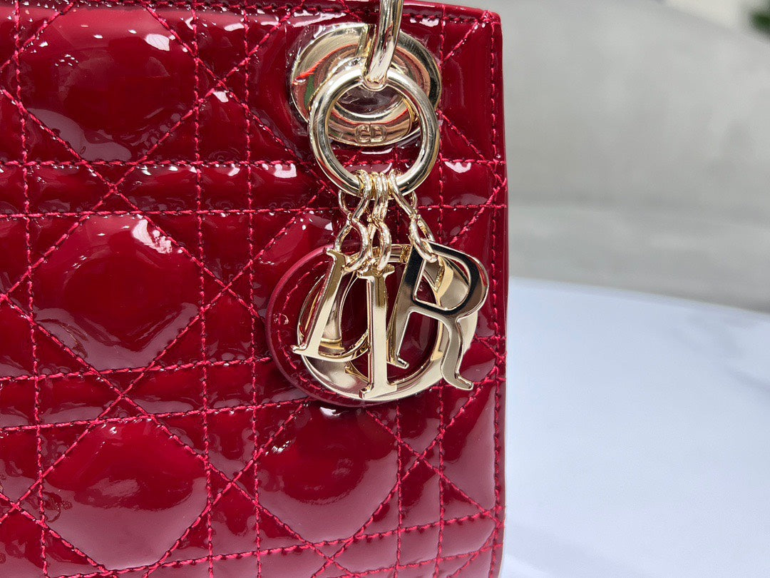 Dior Lady Mini Super Quality Women’s Handbag, Glossy Red, 17cm
