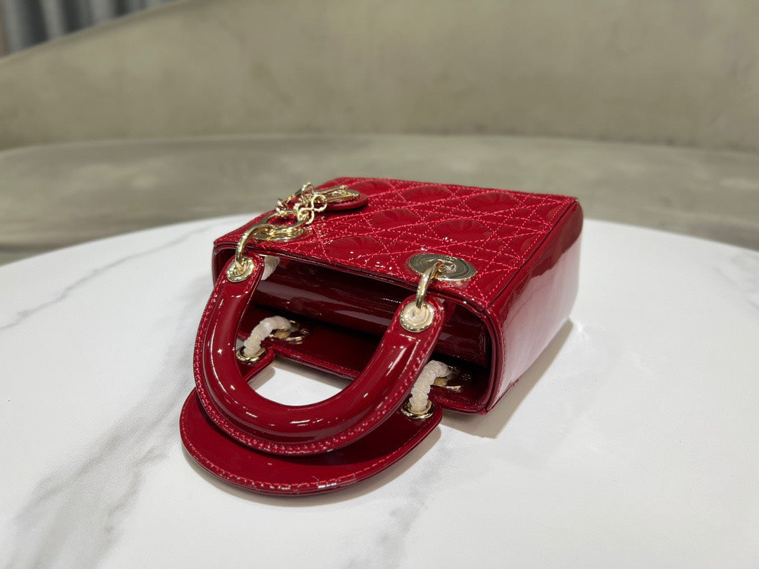 Dior Lady Mini Super Quality Women’s Handbag, Glossy Red, 17cm