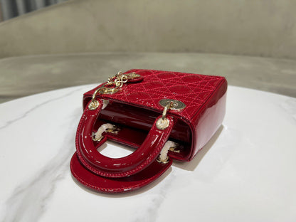 Dior Lady Mini Super Quality Women’s Handbag, Glossy Red, 17cm