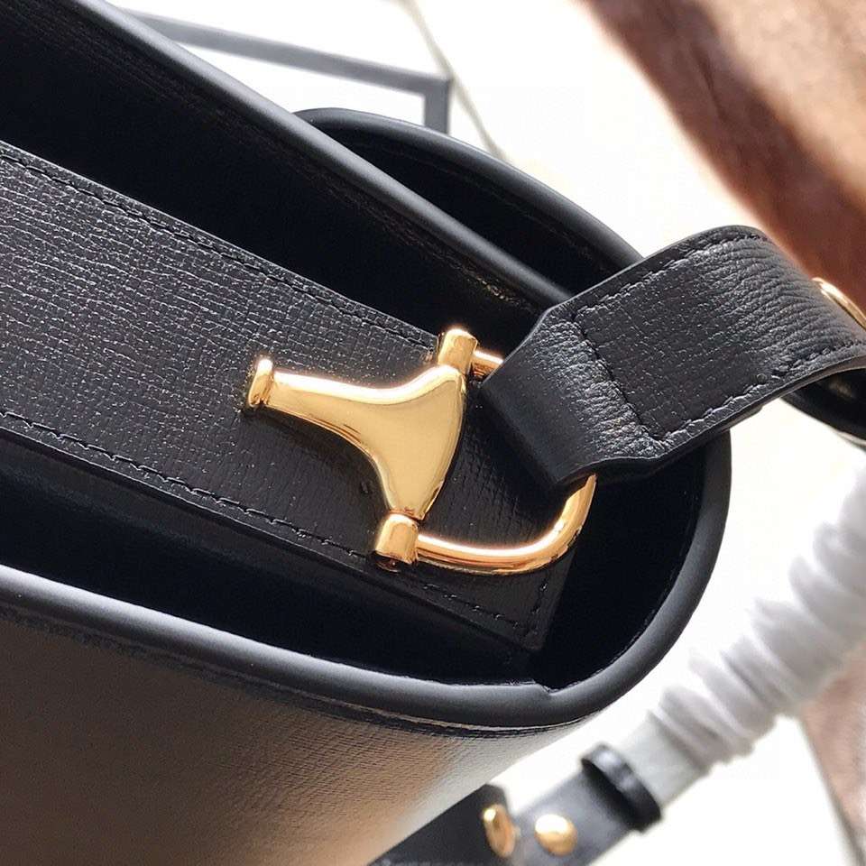 Gucci 1955 Horsebit Like Auth Handbag Black Smooth Leather 25cm