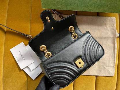 Gucci Marmont Like Auth Luxury Women’s Black Handbag 22cm