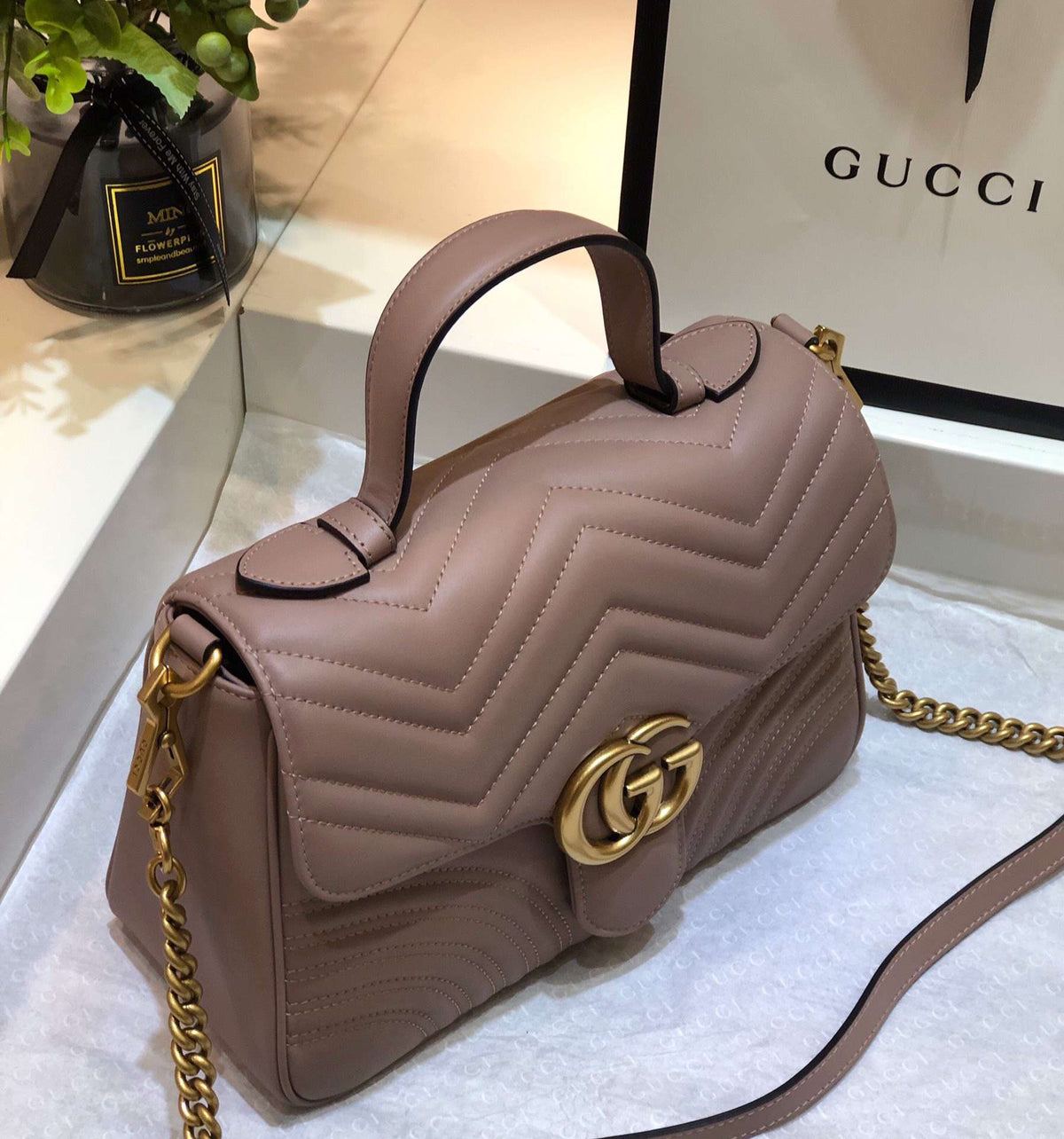 Gucci Marmont Top Handle Like Auth Women’s Handbag with Gold Buckle 27cm