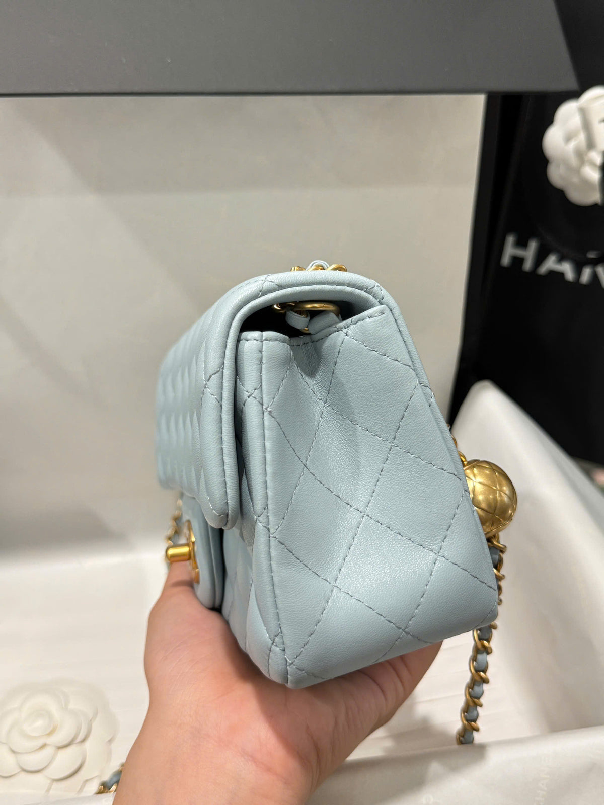 Chanel Classic Flap Mini Blue Gold Hardware 20cm