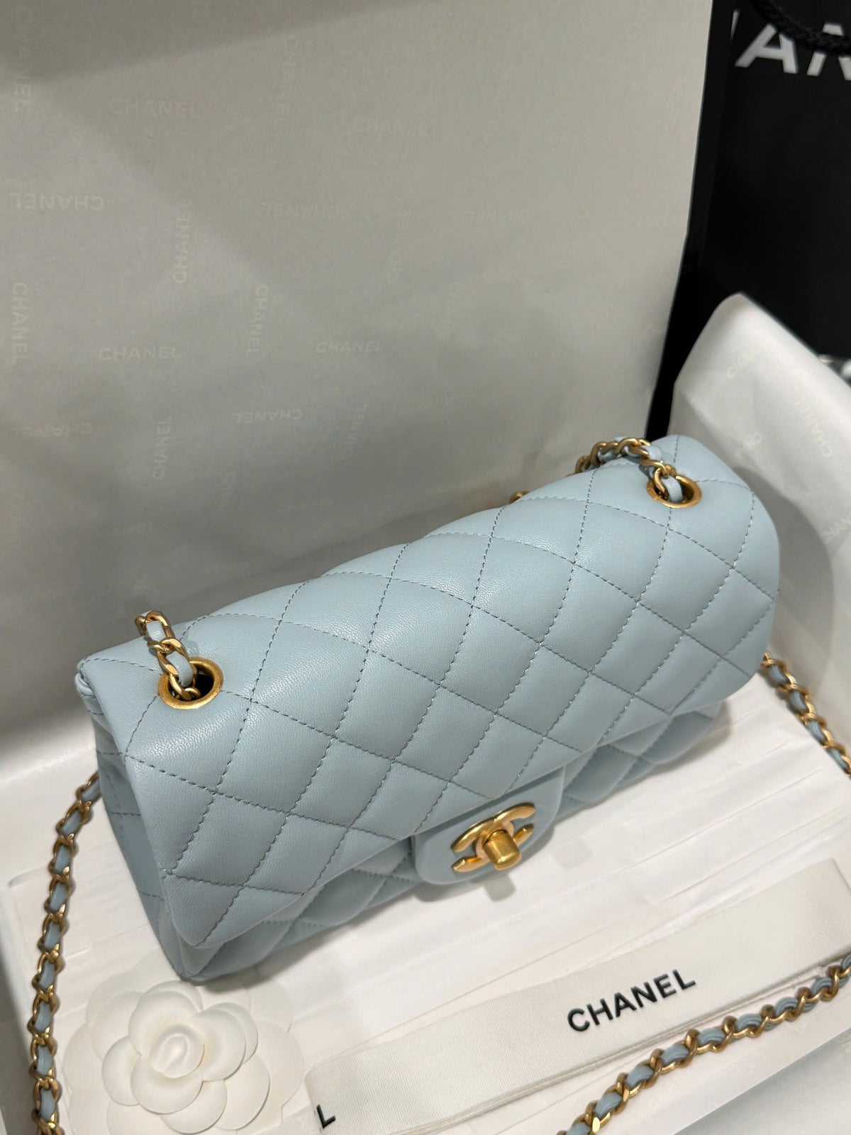 Chanel Classic Flap Mini Blue Gold Hardware 20cm