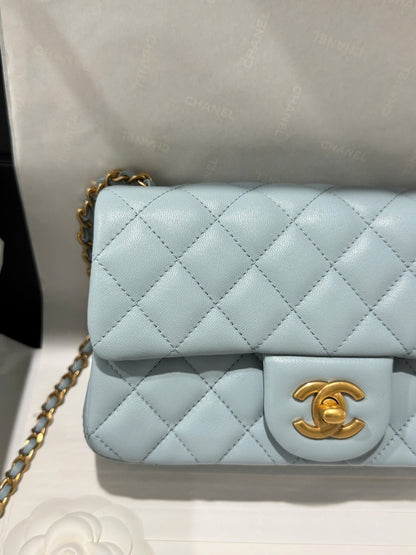Chanel Classic Flap Mini Blue Gold Hardware 20cm