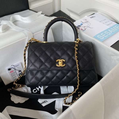 Chanel Coco Handbags Woman’s Lizard Skin Black 24cm