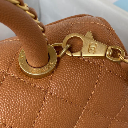 Chanel Coco Brown Leather With Lock Gold Handbags 24cm