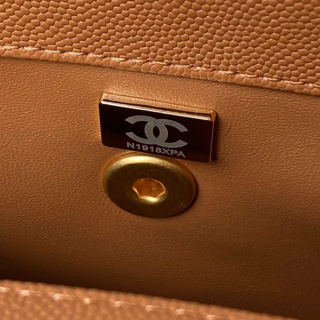 Chanel Coco Brown Leather With Lock Gold Handbags 24cm