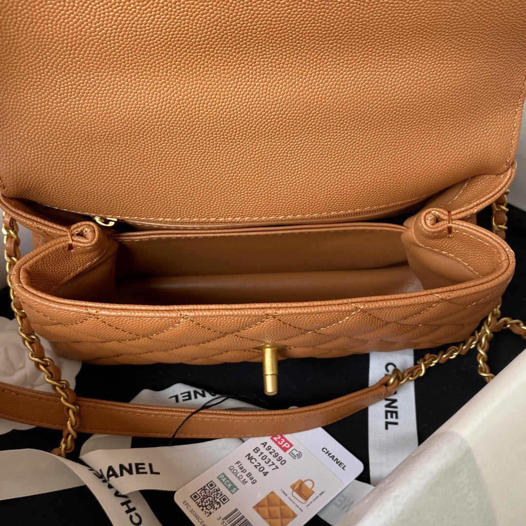 Chanel Coco Brown Leather With Lock Gold Handbags 24cm