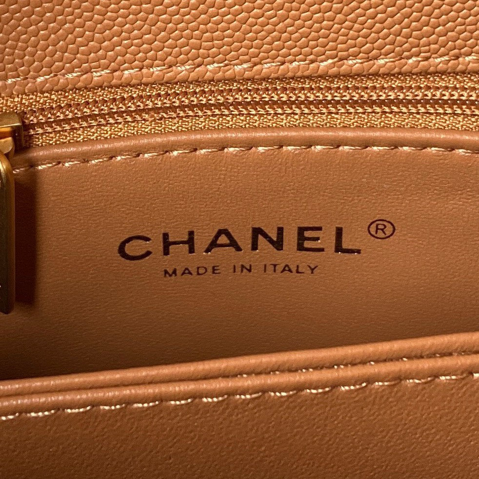 Chanel Coco Brown Leather With Lock Gold Handbags 24cm