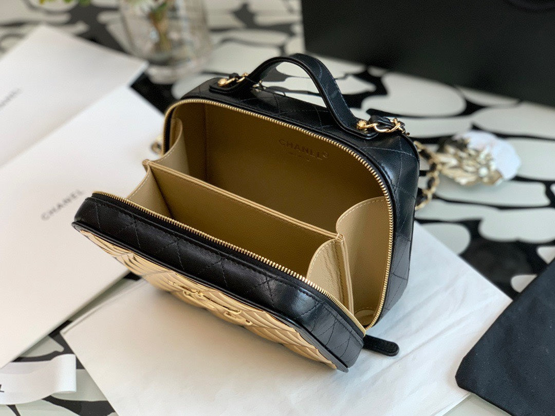 Chanel Vanity Case Black Yellow Replica 1:1 Box Form Handbags 19cm