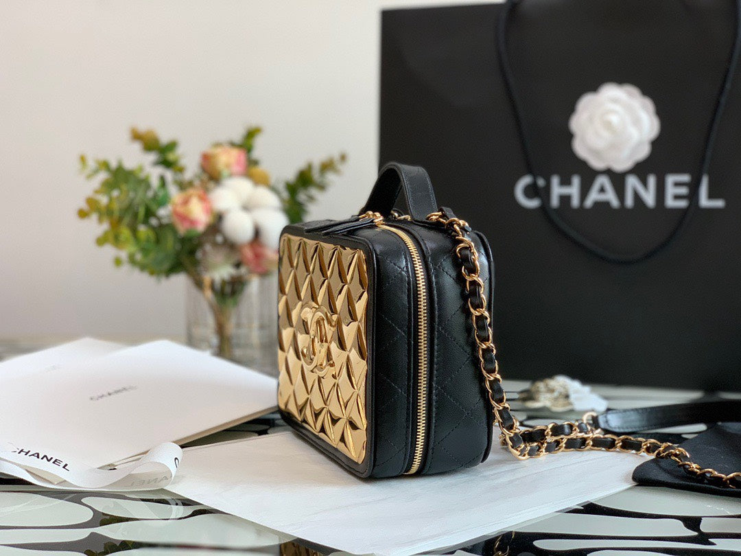 Chanel Vanity Case Black Yellow Replica 1:1 Box Form Handbags 19cm