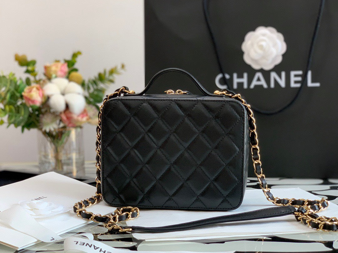 Chanel Vanity Case Black Yellow Replica 1:1 Box Form Handbags 19cm