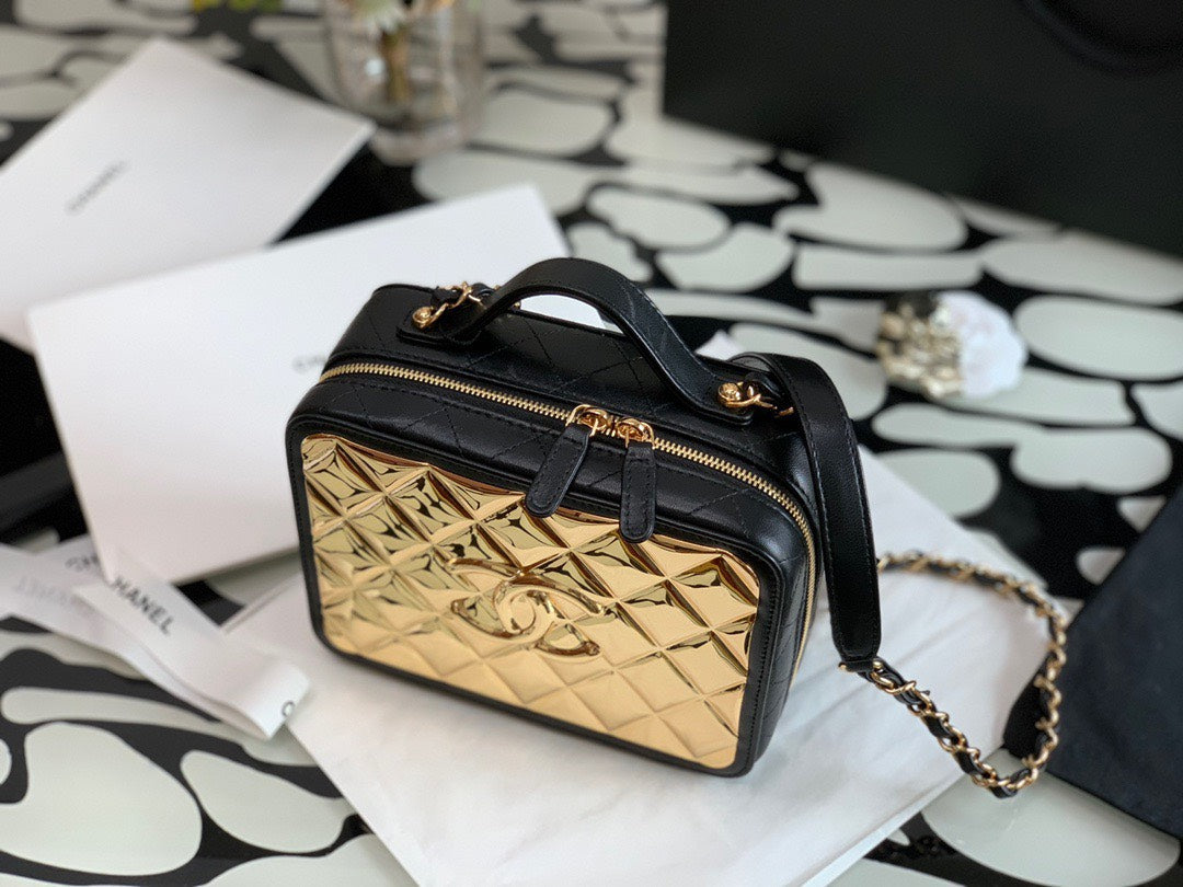 Chanel Vanity Case Black Yellow Replica 1:1 Box Form Handbags 19cm