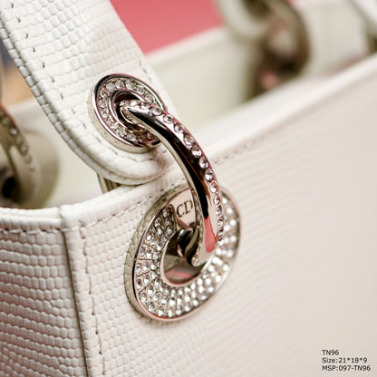 Dior My Lady White Beaded Handbag 21x18x9cm