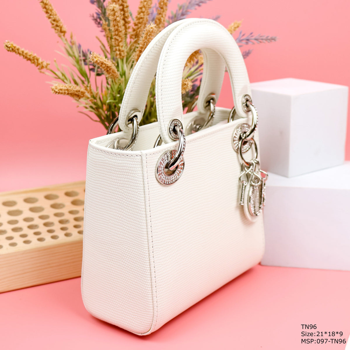 Dior My Lady White Beaded Handbag 21x18x9cm