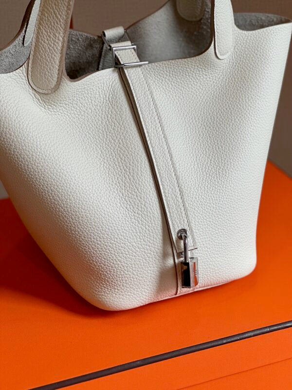 HN 18 White Togo Leather Sliver Hardware