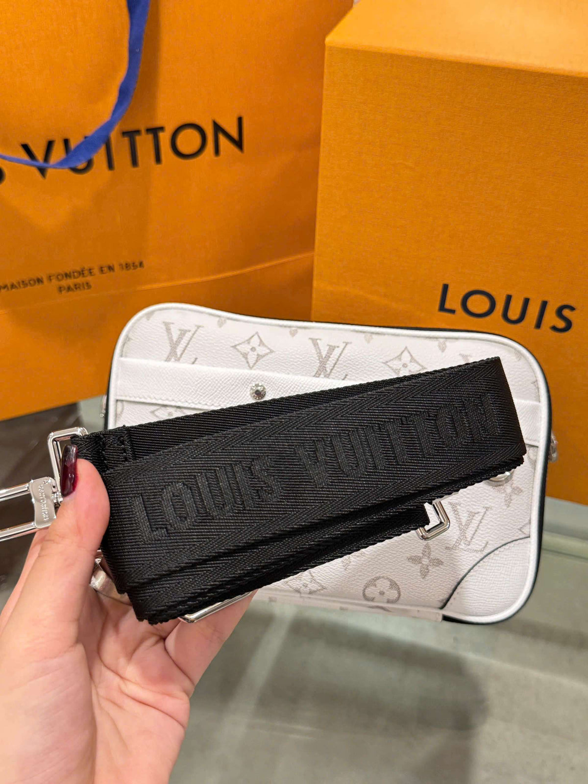 Louis Vuitton LV Alpha Monogram White Handbag 24x16x8cm