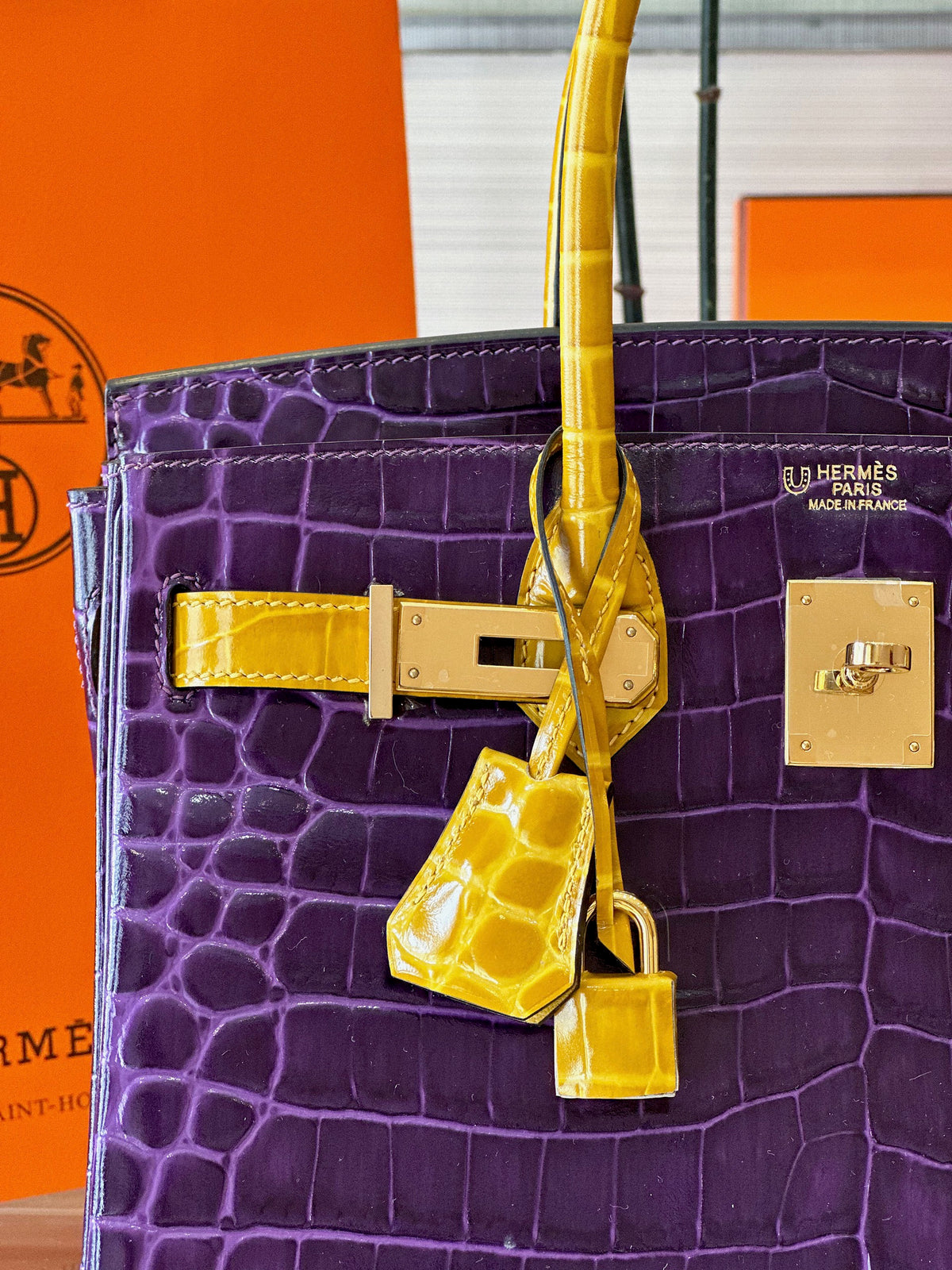 HN 30 Purple/Gold Genuine Crocodile Leather Gold Hardware – Custom Made