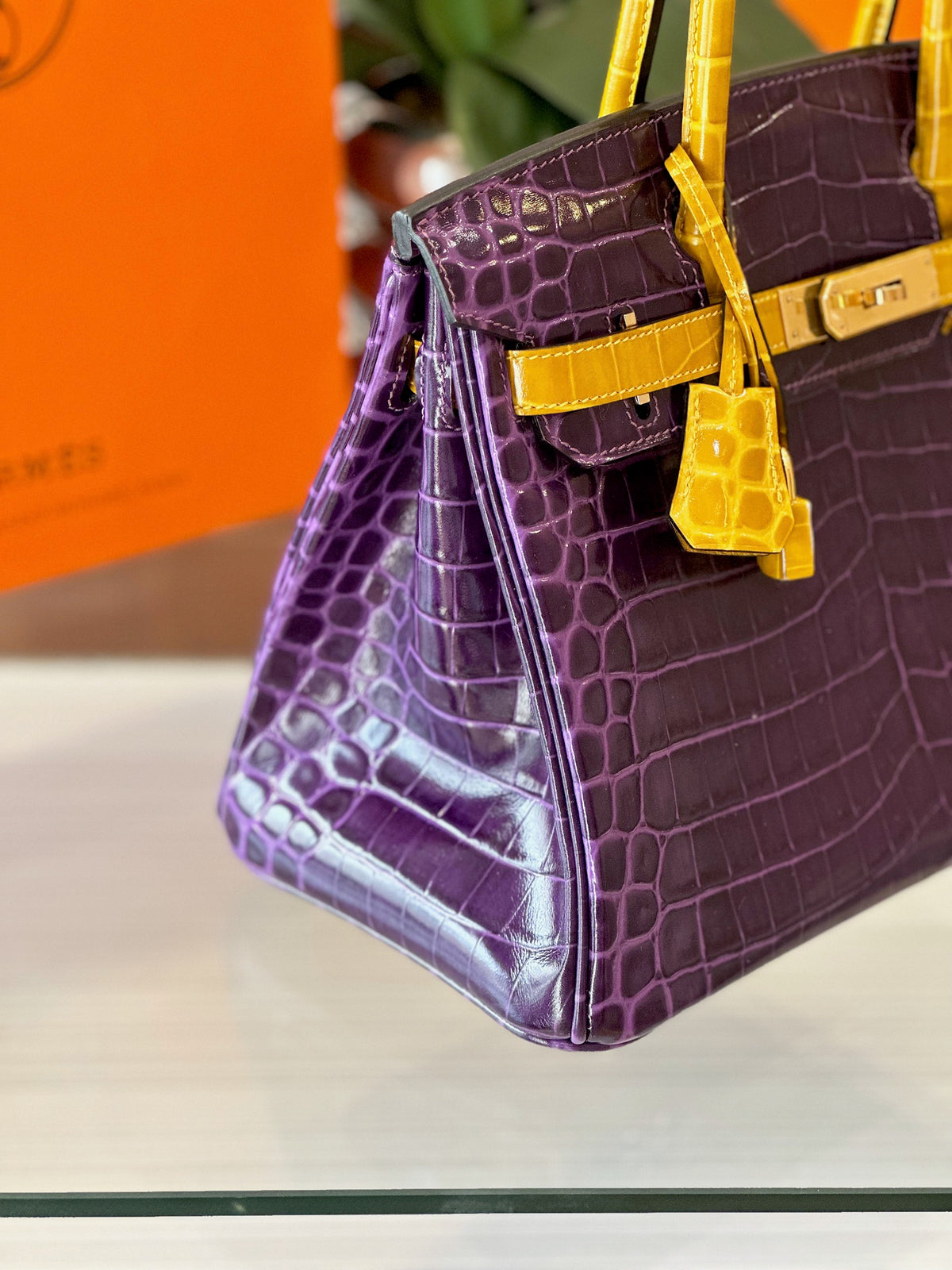 HN 30 Purple/Gold Genuine Crocodile Leather Gold Hardware – Custom Made