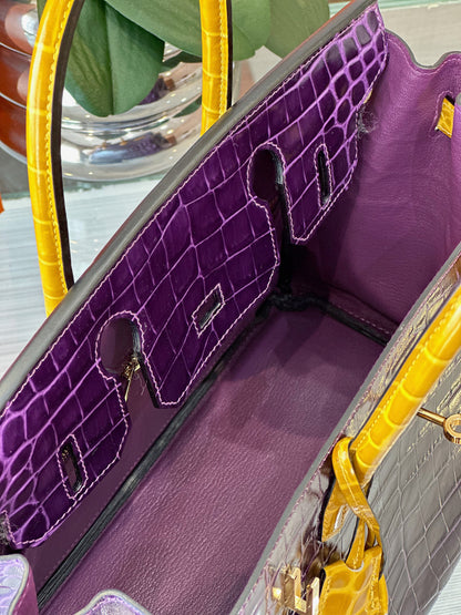 HN 30 Purple/Gold Genuine Crocodile Leather Gold Hardware – Custom Made