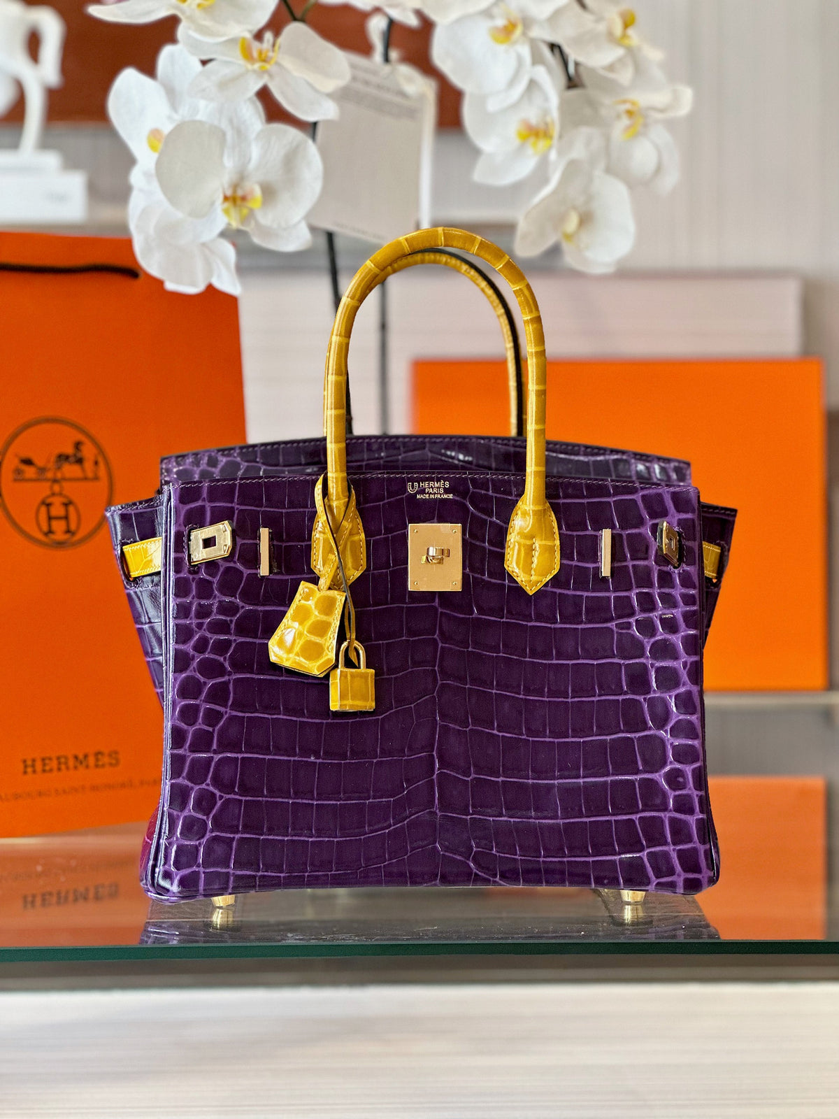 HN 30 Purple/Gold Genuine Crocodile Leather Gold Hardware – Custom Made