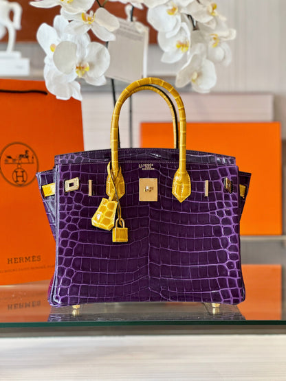 HN 30 Purple/Gold Genuine Crocodile Leather Gold Hardware – Custom Made