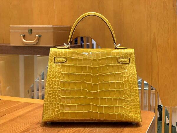 HN 25 Sellier Jaune ambre Genuine Alligator Crocodile skin Gold hardware
