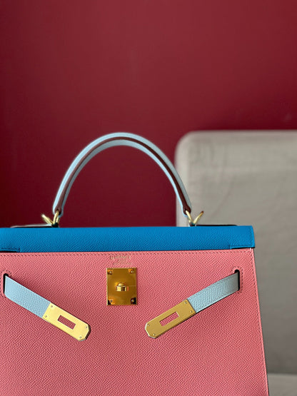 HN 28 Epsom Light Blue/ Electric Blue/Rose Pink Gold Hardware