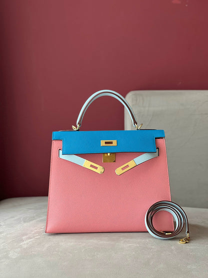 HN 28 Epsom Light Blue/ Electric Blue/Rose Pink Gold Hardware