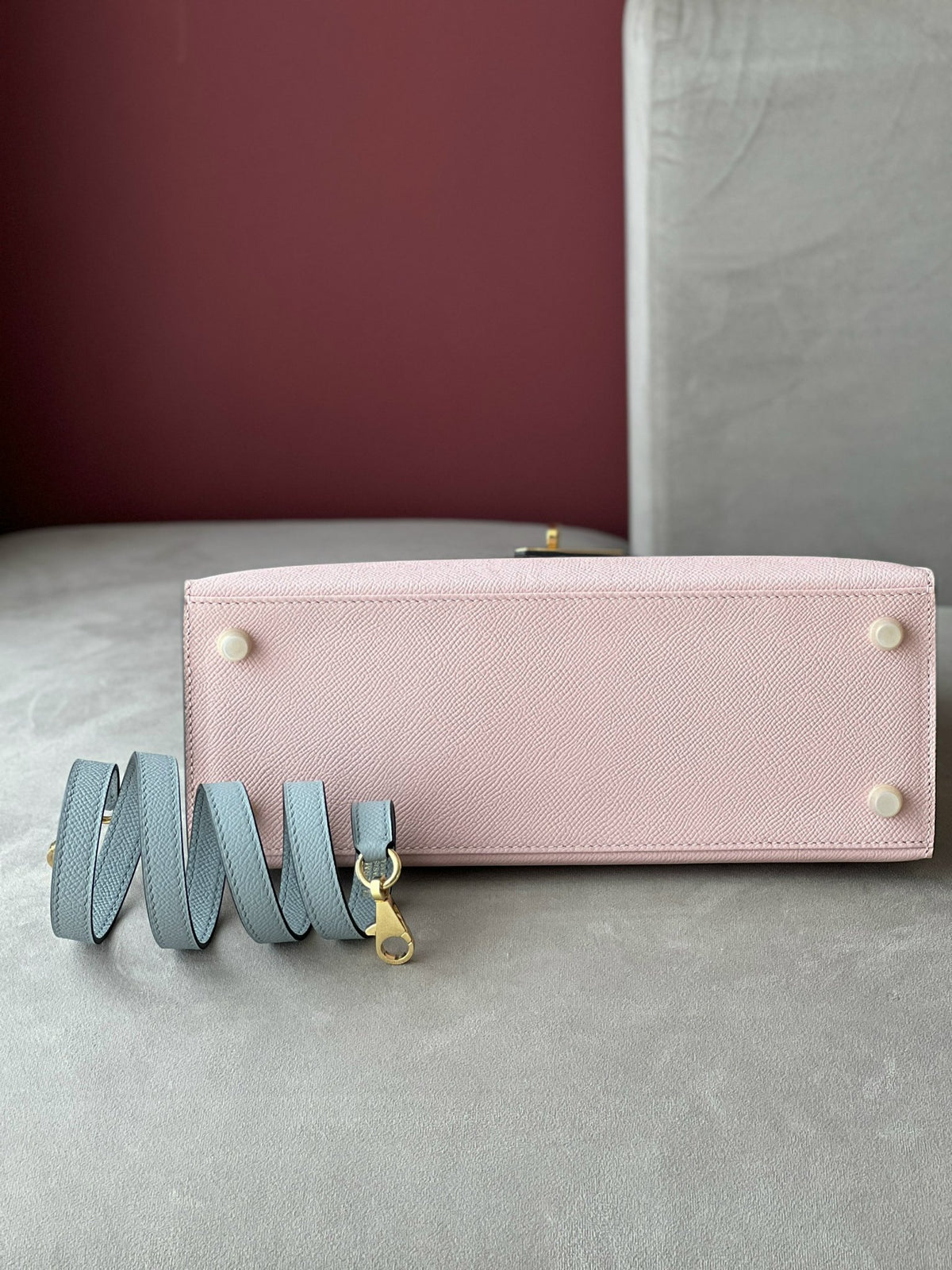 HN 25 Rose Sakura & Gris Perle Chèvre Epsom Leather Gold Hardware