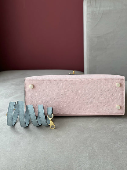 HN 25 Rose Sakura & Gris Perle Chèvre Epsom Leather Gold Hardware