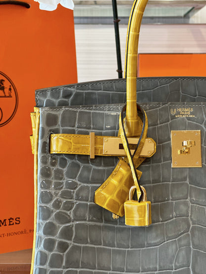 HN 30 Gray/Gold Genuine Crocodile Leather Gold Hardware – Custom Made