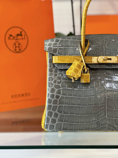 HN 30 Gray/Gold Genuine Crocodile Leather Gold Hardware – Custom Made