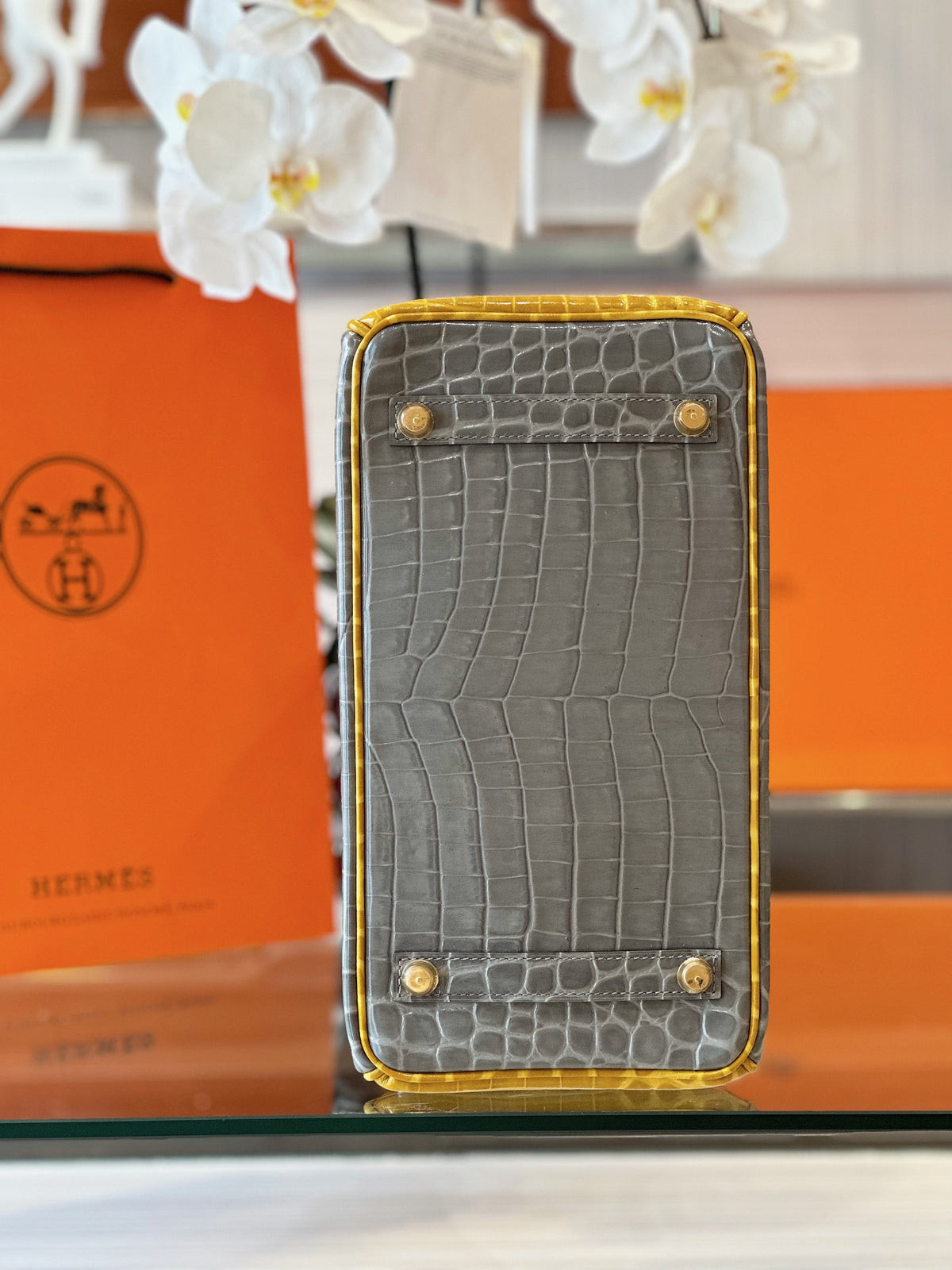 HN 30 Gray/Gold Genuine Crocodile Leather Gold Hardware – Custom Made