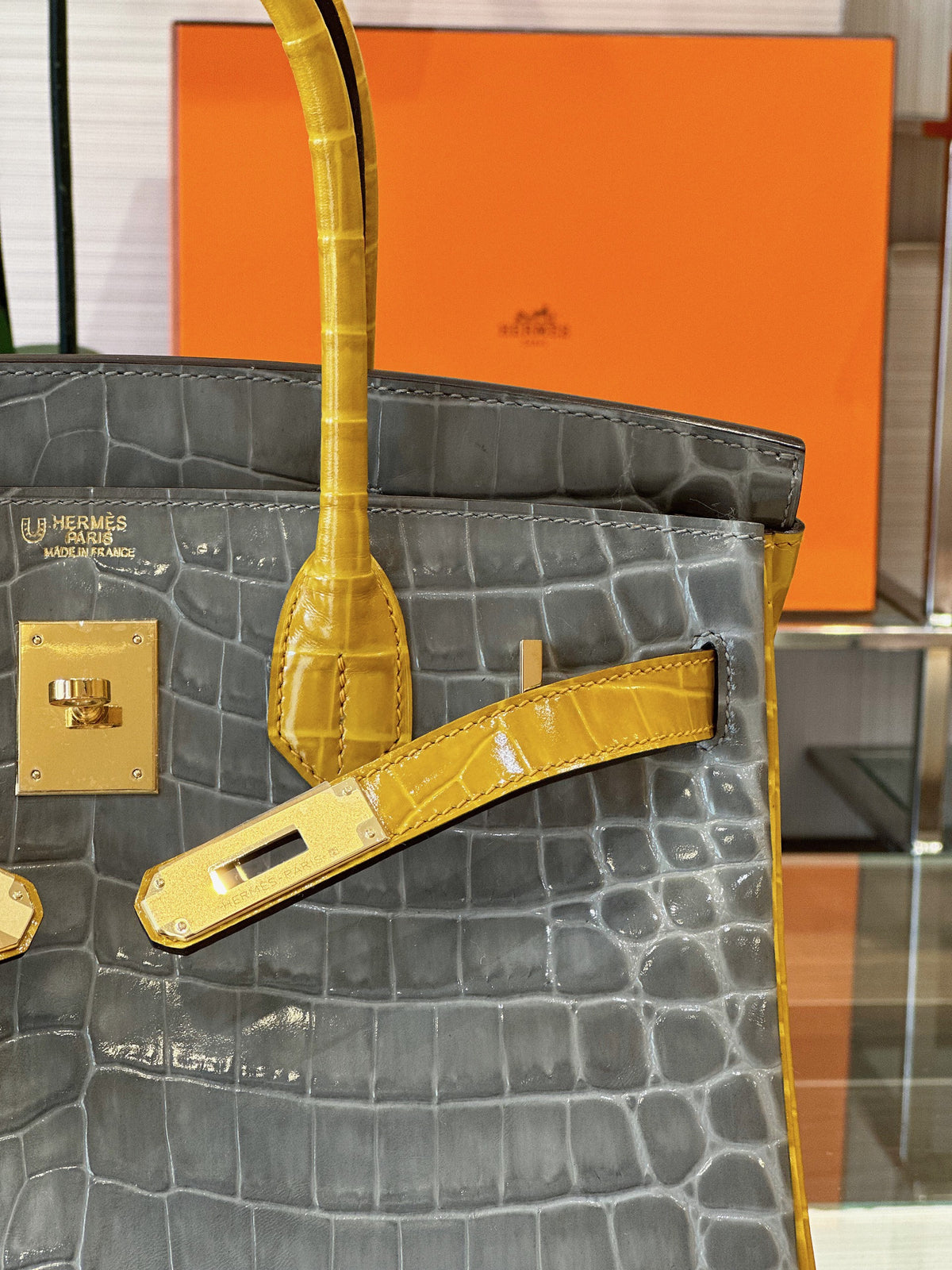 HN 30 Gray/Gold Genuine Crocodile Leather Gold Hardware – Custom Made