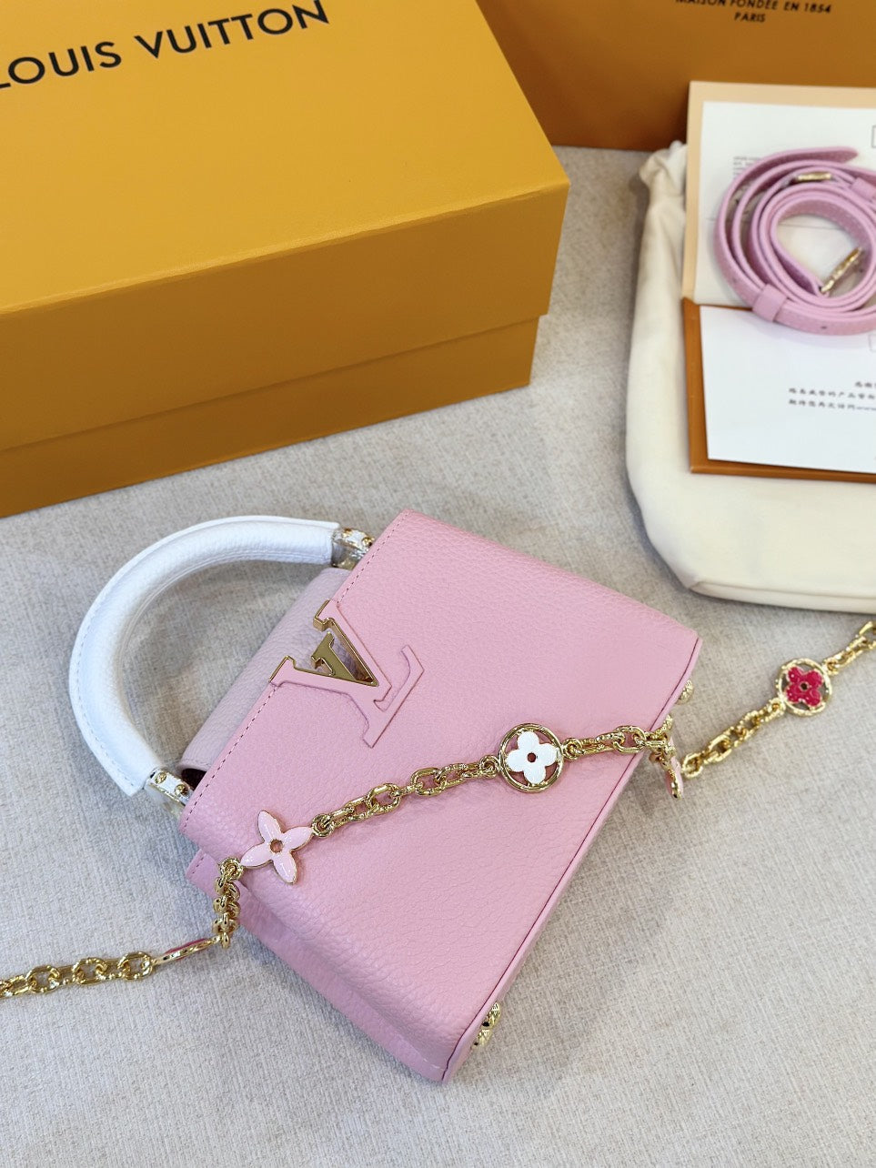 Louis Vuitton LV Capucines Like Auth Handbags Pink Lock Gold 21cm