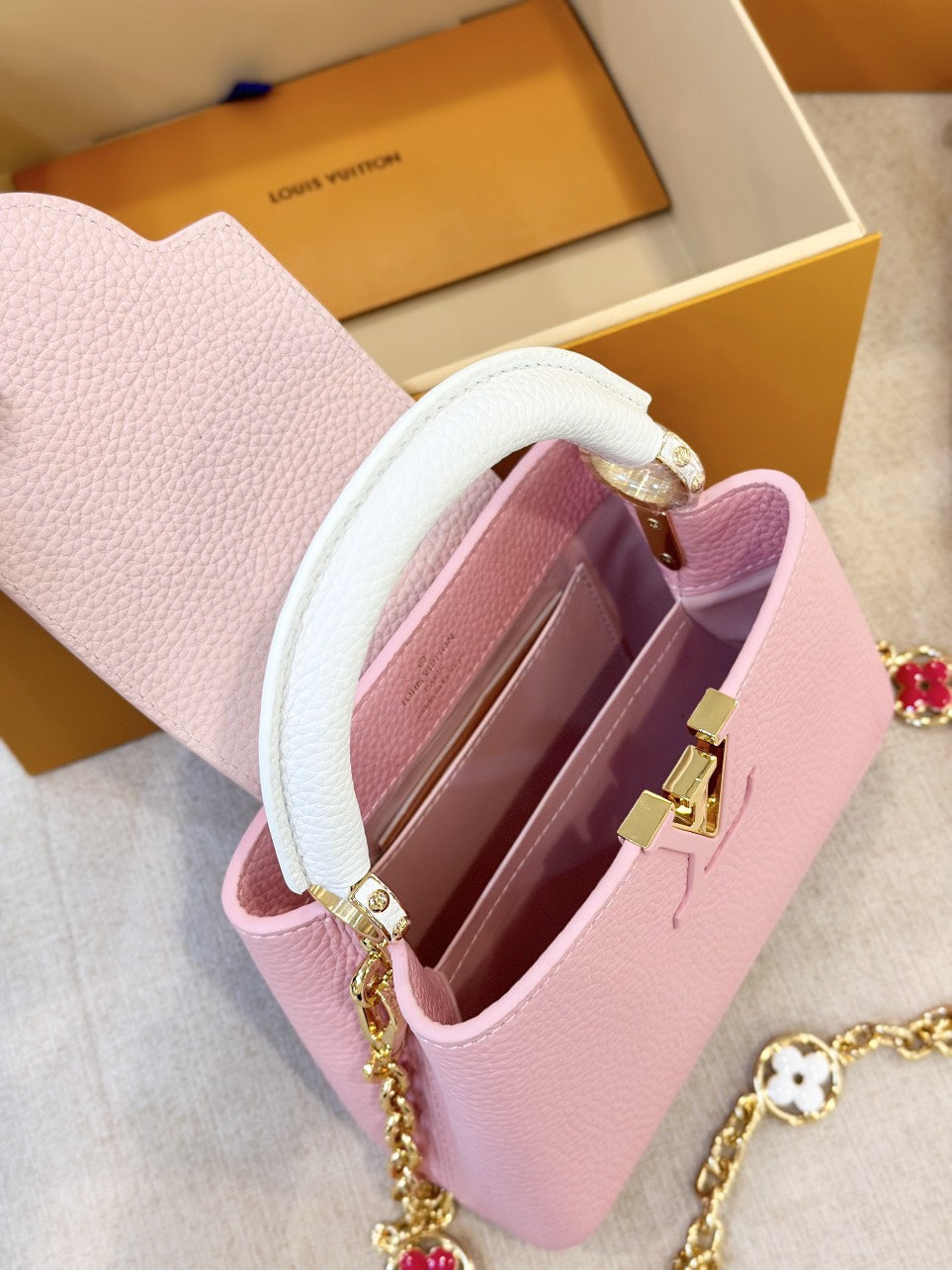 Louis Vuitton LV Capucines Like Auth Handbags Pink Lock Gold 21cm