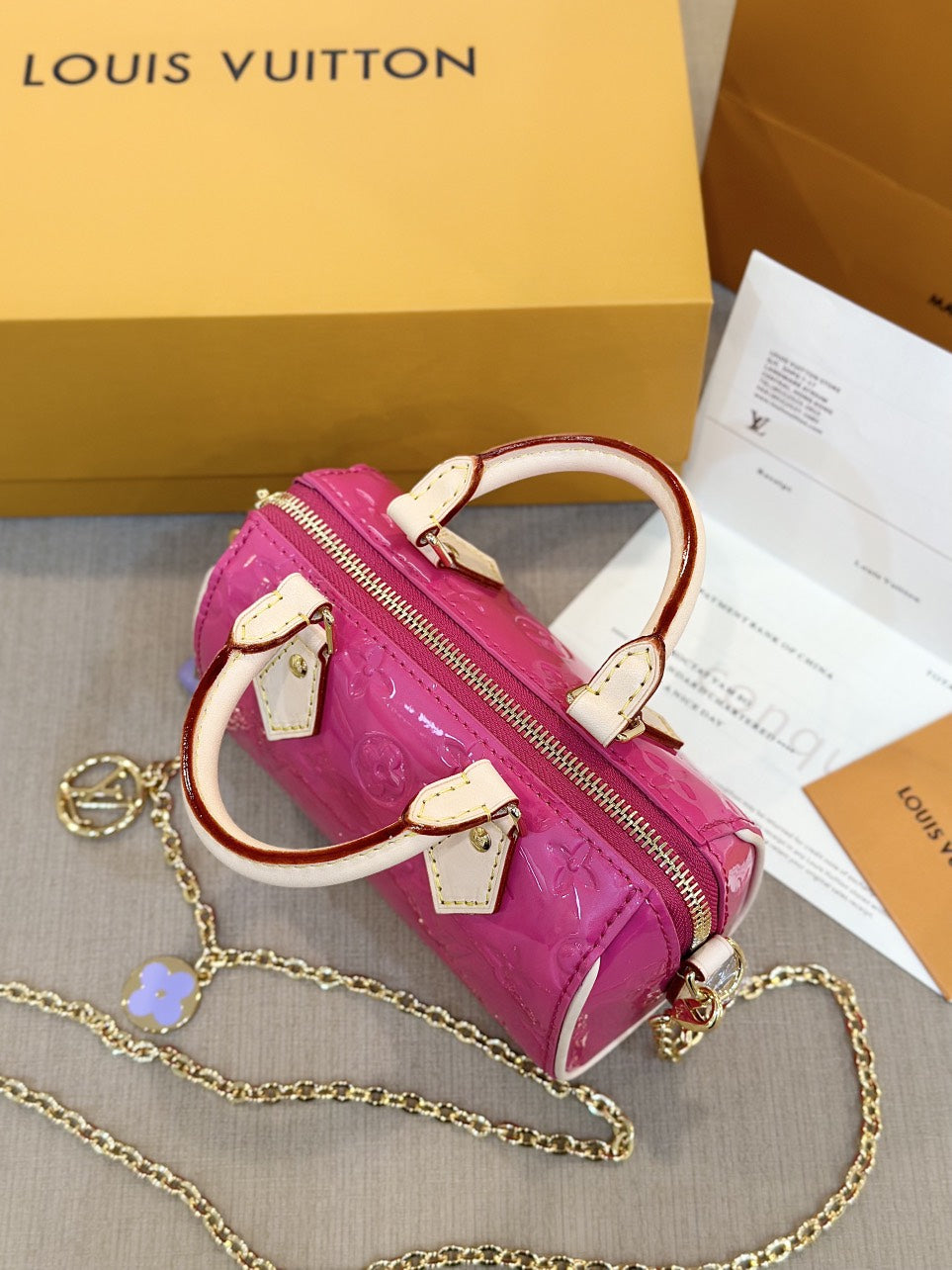 Louis Vuitton LV Nano Speedy Pink Shiny Leather Handbags 16x10x7,5cm
