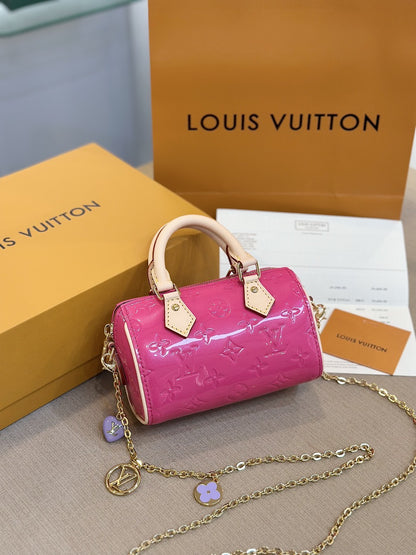 Louis Vuitton LV Nano Speedy Pink Shiny Leather Handbags 16x10x7,5cm
