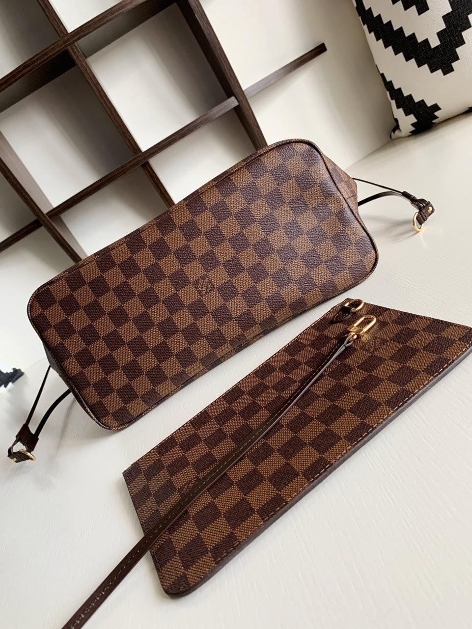 Louis Vuitton LV Neverfull Checkered Pattern Handbags 32x29x17cm